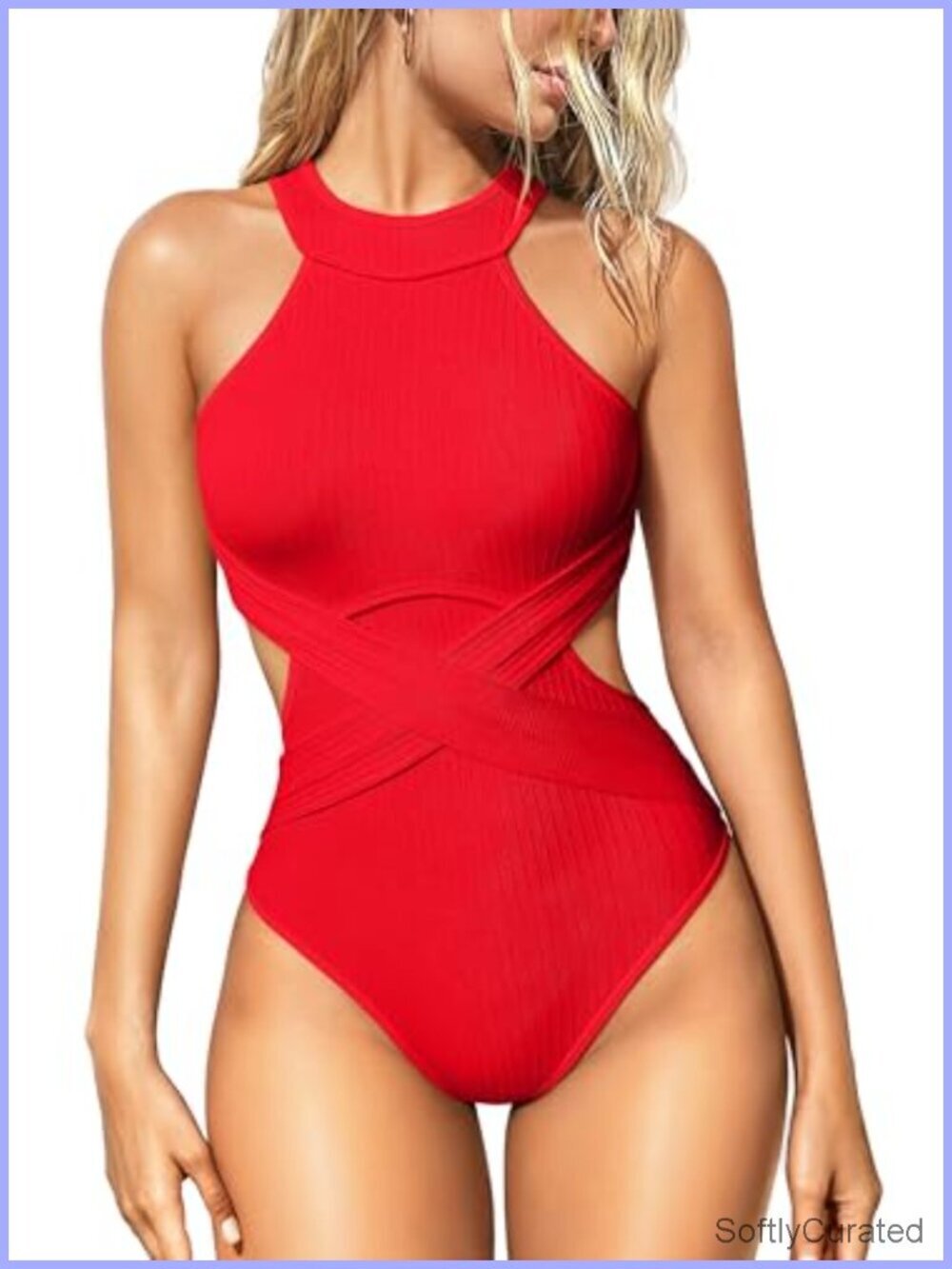 Tummy Control High Waisted Cross Bathing Suit Wrap Tie Back One Piece Swim